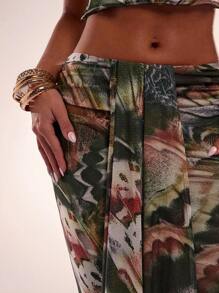 SHEIN BAE Gonna a stampa con motivo sirena all-over alla moda per vacanze delle donne