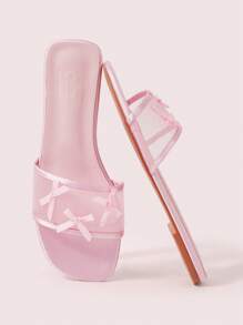 CUCCOO DOLLMOD 女士缎面蝴蝶装饰舒适一脚蹬凉鞋，可爱休闲沙滩穆勒鞋，粉色 - 粉色 - 查看 2