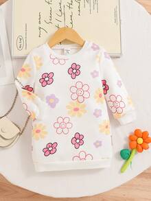 SHEIN 秋冬女宝宝可爱花卉印花长袖连衣裙 - 彩色 - 查看 7