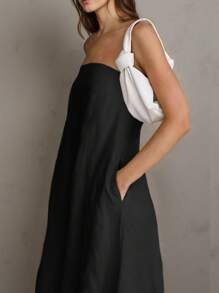 SHEIN Frenchy Đầm suông rộng rãi không tay màu trơn cỡ lớn dành cho nữ - màu đen - Xem 4