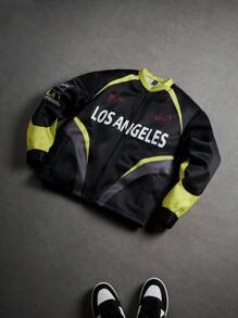 Manfinity Roghcode Men's Contrast Color Patchwork Letter Print Rave Outdoor Windbreaker Jacket - Multicolor - View 3