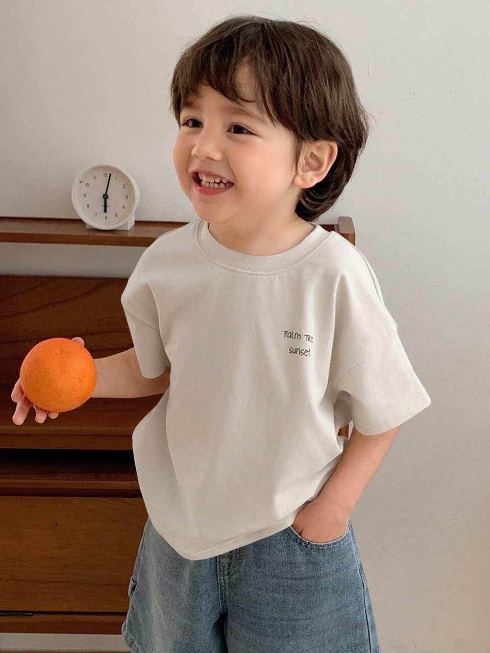 Young Boy Palm Tree Print Short Sleeve Casual T-Shirt Vacation