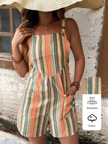 Breezaya Plus Size Women Textured Striped Sleeveless Jumpsuit With Side Pockets, Casual