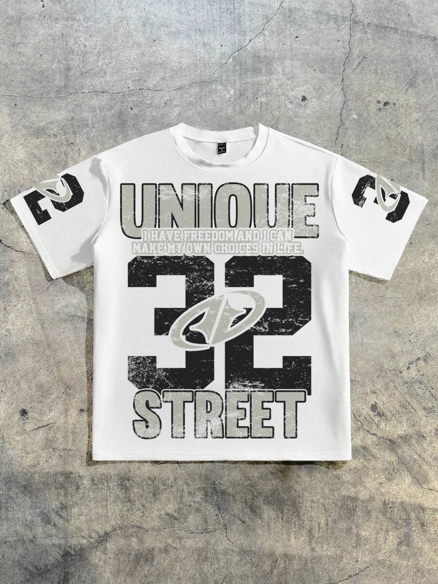 AXEPEAK Áo thun nam cổ tròn tay ngắn in chữ và số thoải mái, rộng rãi - Nhiều màu - Xem 1