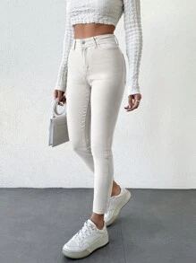 SHEIN Cottnline Women'S Slim Fit Jeans - Beige - View 6