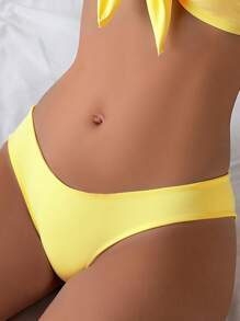 SHEIN Women's Solid Color Twist Front Halter Sexy Yellow Bikini Set, Perfect For Beach Vacation