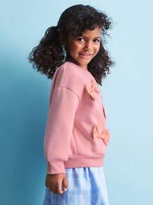 SHEIN Young Girls Back To School Cute 3D Bow Accent Casual Hoodie & Sweatshirt, Autumn Fall Winter - Multicolor - View 6