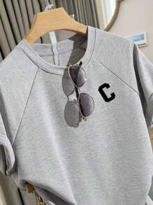 INAWLY Women Fashion Casual Sports C Letter Print T-Shirt And Shorts Set, Suitable For Summer