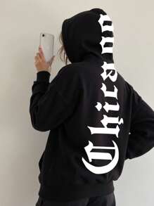 INAWLY Eenvoudige Letter Print Hoodie met Lange Mouwen, Casual Dagelijkse Kleding