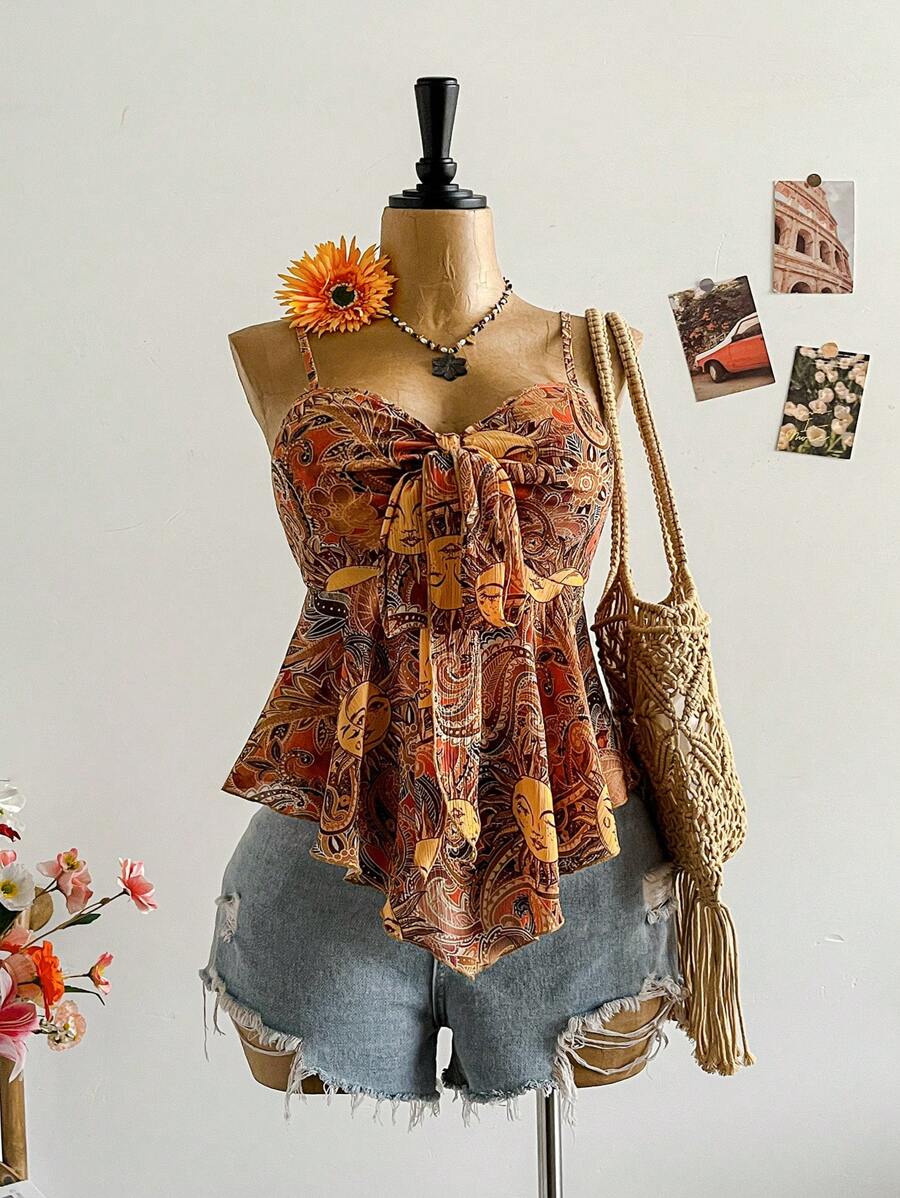 Soleia Canotta donna taglia curvy con stampa su tessuto effetto strutturato