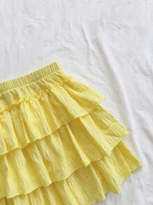 Soleia Casual Solid Color Ruffle Hem Mini Skirt For Holiday Tiered Ruffle Skirt Summer Skirt Ruffle Skirts Frilly Skirt Yellow Ruffle Skirt