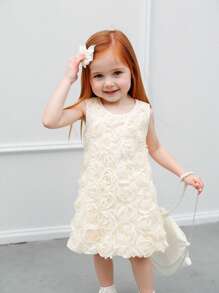 婴儿/幼儿女孩可爱刺绣网眼无袖夏装