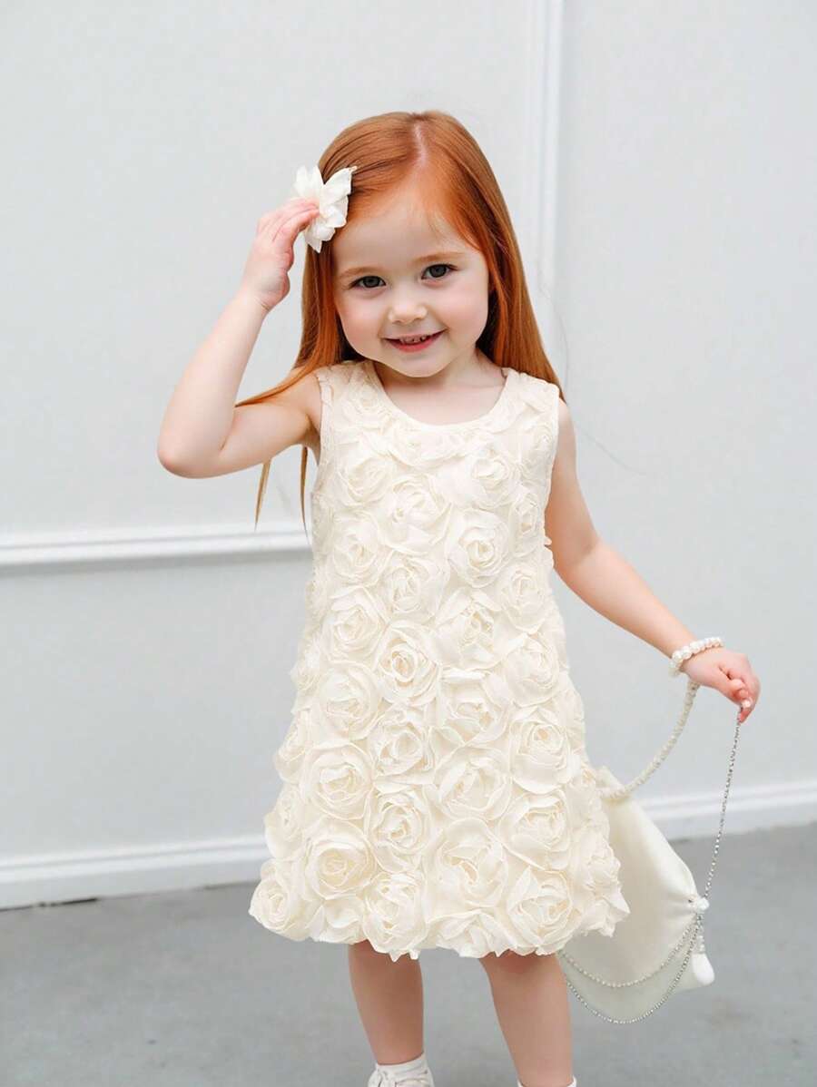 婴儿/幼儿女孩可爱刺绣网眼无袖夏装