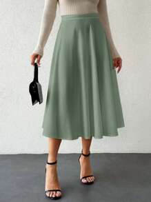 EURMUSE 女士夏季度假休闲纯色喇叭长裙 - 薄荷綠 - 查看 5