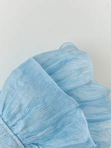 SHEIN Unity Blue Wrinkle Fabric Romantic Shirred Waist Double Ruffle Hem Design Sweet Vacation Beach A-Line Skirt, Spring/Summer - Blue - View 4