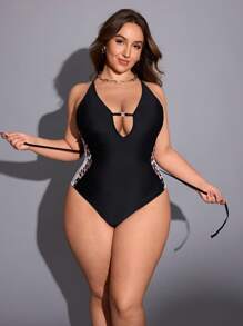 Shapewave Bộ đồ bơi một mảnh cỡ lớn có họa tiết da báo, khóa kéo có thể điều chỉnh, định hình và nâng đỡ - màu đen - Xem 8