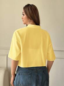 SHEIN EZwear 夏季大码黄色短袖休闲衬衫 - 黃色 - 查看 2