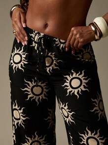 MISSGUIDED 天体印花阔腿度假裤家居服高腰海滩罩衫波西米亚节日宽松夏季度假裤