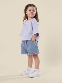 SUMWON Delicate Bow Embroidered Crop T-Shirt Girls Oversized Casual Short Sleeve Summer Spring Weekend Holiday Playtime Tee