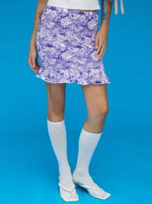 COUREZ Ditsy Floral Ruffle Hem Mini Skirt /Y2K Summer Skirts Vacation Vintage Cotton - Multicolor - View 5