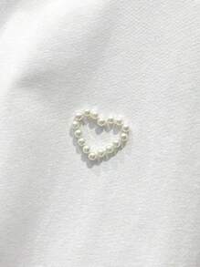 Resyla 女式简约人造珍珠心形铆钉圆领短袖T恤，夏季 - 白色 - 查看 3