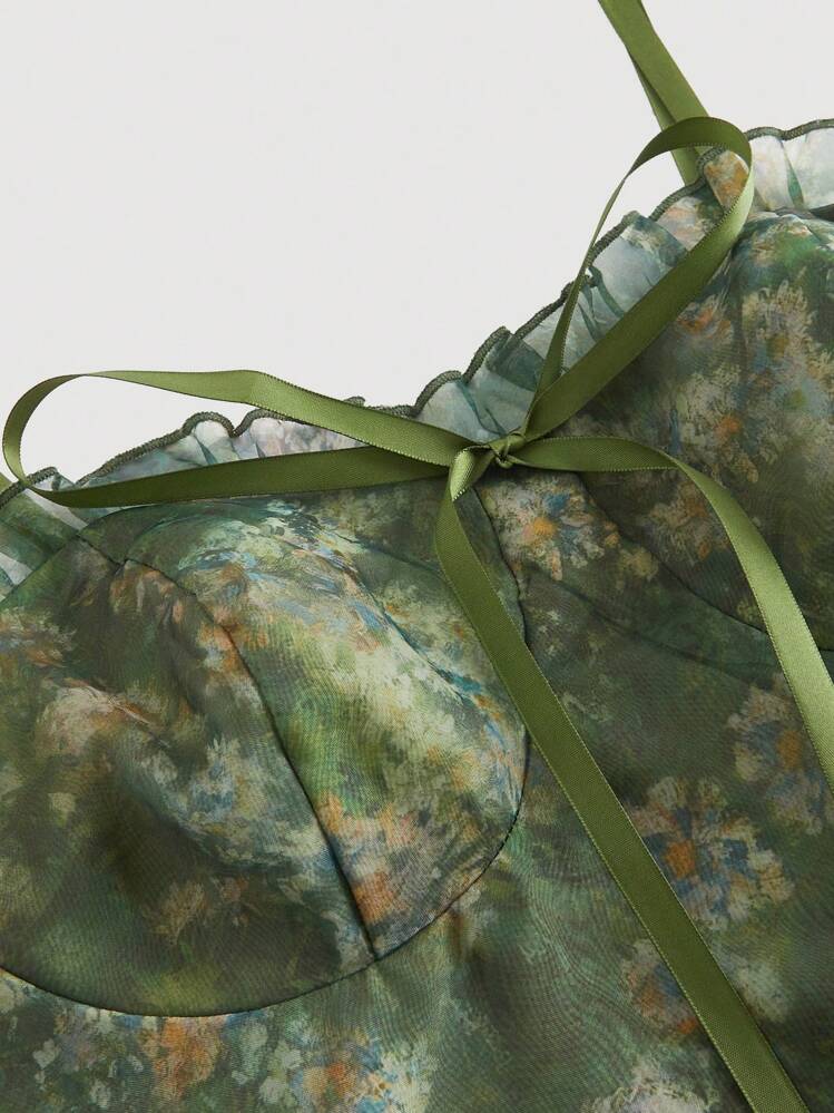 SHEIN MOD Vestido Vintage de Floral Estampado em Óleo com Múltiplas Saias Removíveis 2 em 1 - Estilo Palaciano, Vestido de Aniversário, Vestido de Cruzeiro, Vestido com Sobreposição - Multicolorido - Visão 11