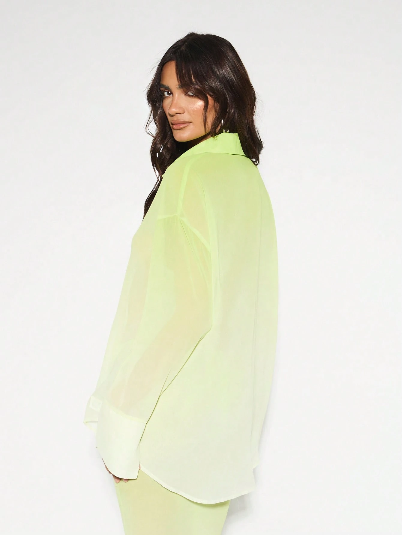 KIZN Lightweight Oversized Button Down Chiffon Sheer Long Sleeve Blouse