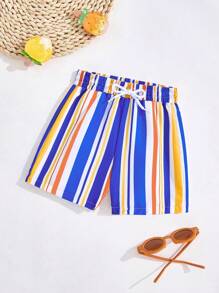Baby Boy New Summer Striped Casual Drawstring Swim Shorts, Vacation Family Matching (4 Pieces Sold Separately) - Blue - View 4