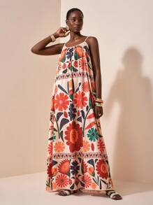 Zivah 2025年夏季新款音乐节、复活节、圣帕特里克节、西部、游牧风格连衣裙，适合生日派对、毕业典礼、学生装、日常休闲、度假、邮轮旅行、海滩、日光浴、流行网络博主风格、可调节肩带、宽松版型、热带花卉印花女装 - 彩色 - 查看 5