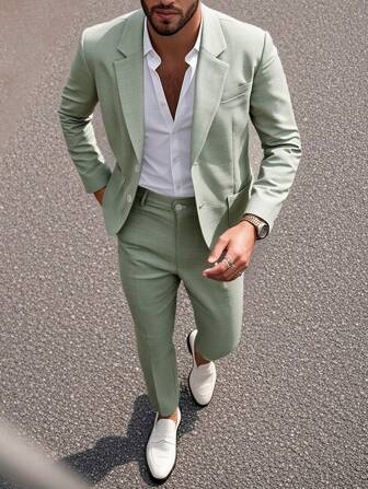 Manfinity Bizformal Heren effen reverskraag lange mouwen blazer en broek casual pakset