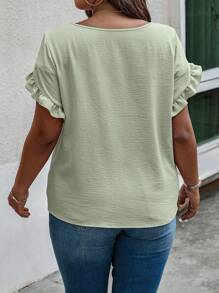 Weeklong Plus Solid Ruffle Trim Blouse BASICS - Green - View 2