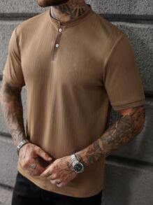 Manfinity Homme Áo thun polo nam tay ngắn họa tiết hiệp sĩ thường ngày đi làm - Màu Khaki - Xem 3
