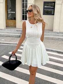 SHEIN Frenchy 女式夏季休闲纯色露背迷你连衣裙 - 杏色 - 查看 7