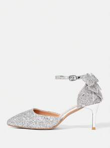 CUCCOO HITCHD 2024 Fashion New Style Elegant High Heels For Women, Sequined Bow Decor One-Buckle Design, Flattering & Slimming For And Vibe And Spring Shoes Spring Break Easter Prom Heels