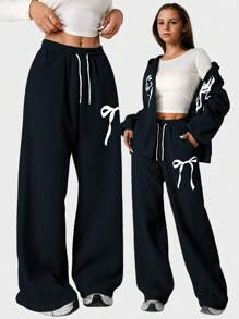 Tween Girl Loose Straight Butterfly Graphic Sweatpants Fall Winter