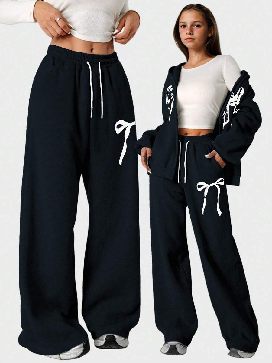Tween Girl Loose Straight Butterfly Graphic Sweatpants Fall Winter