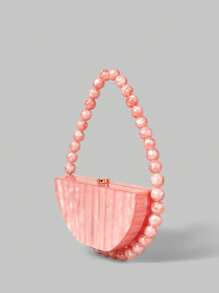 Ontre Bolso de mano de unicolor con conexión de cuentas de moda para mujer