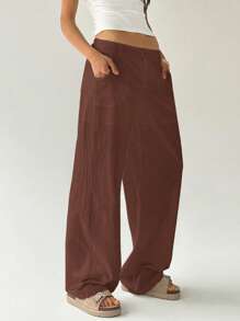 Easelle Women's Casual Coffee Brown Cotton Washed Straight Leg Pants - Coffee Brown - View 9