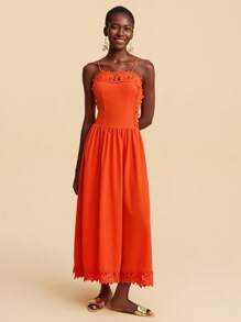 Travachic Chic Spaghetti Strap Plain Orange Dress With Flared Hem And Stylish Finish