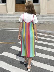 Vestido de verão casual com alças coloridas para meninas adolescentes - Multicolorido - Ver 6