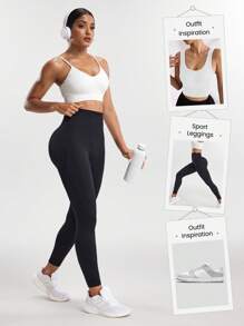 SHEIN Sports 纯色高腰紧身瑜伽裤，适合健身穿着