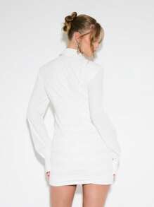 KIZN 超大款纽扣衬衫裙，迷你裙长，长袖翻领西装外套风格，晚宴派对时尚吸睛单品