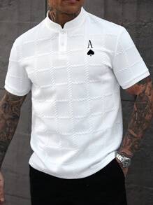 Manfinity Homme 男士 Polo 衫，商务休闲，印花纹理面料设计黑桃 A T 恤男士黑桃 A 衬衫扑克衬衫男士白色 T 恤卡片衬衫，送给男朋友或丈夫的绝佳礼物。 - 白色 - 查看 3