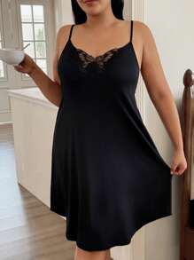 SHEIN Camisón informal de mujer sin mangas, con espalda abierta, bordado de mariposa de encaje y diseño sexy