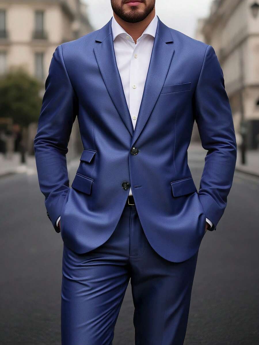 Calvornis Men's Solid Color Simple Daily Wear Long Sleeve Suit Set