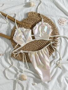 Swim Chiccia Bộ đồ bơi 2 mảnh đính ngọc trai nhiều màu sắc cho nữ có đáy tam giác buộc dây - Nhiều màu - Xem 8
