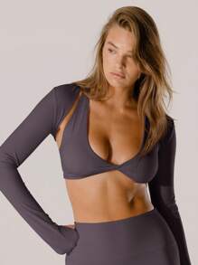 Aralina Leisurewear Crop Active Shrug With Thumb Detail And Bag