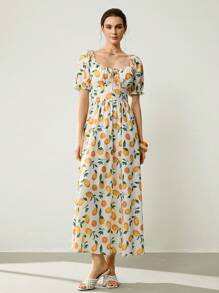 Chiquease Nuevo vestido largo y con tirantes de mujer, de verano, casual, elegante para actividades al aire libre, de negocios casuales, con estampado de limón francés en estilo campestre y retro, ideal para vacaciones, de color amarillo con cinturón envolvente - Blanco - Ver 4