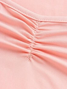 SHEIN Teen Girl Solid Color Ruched Bust Casual T-Shirt, Back To School , Cute, Holiday Family Outdoor Spring Picnic Everyday Wear, Suitable For Various Occasions Cute Top