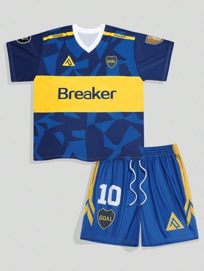 Prep Dunkel japanischer Anime Charakter bedrucktes Sport T-Shirt und Shorts Set